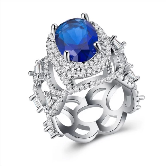 Jewelry - New Women’s Luxury 925 Silver Sapphire Big Ring